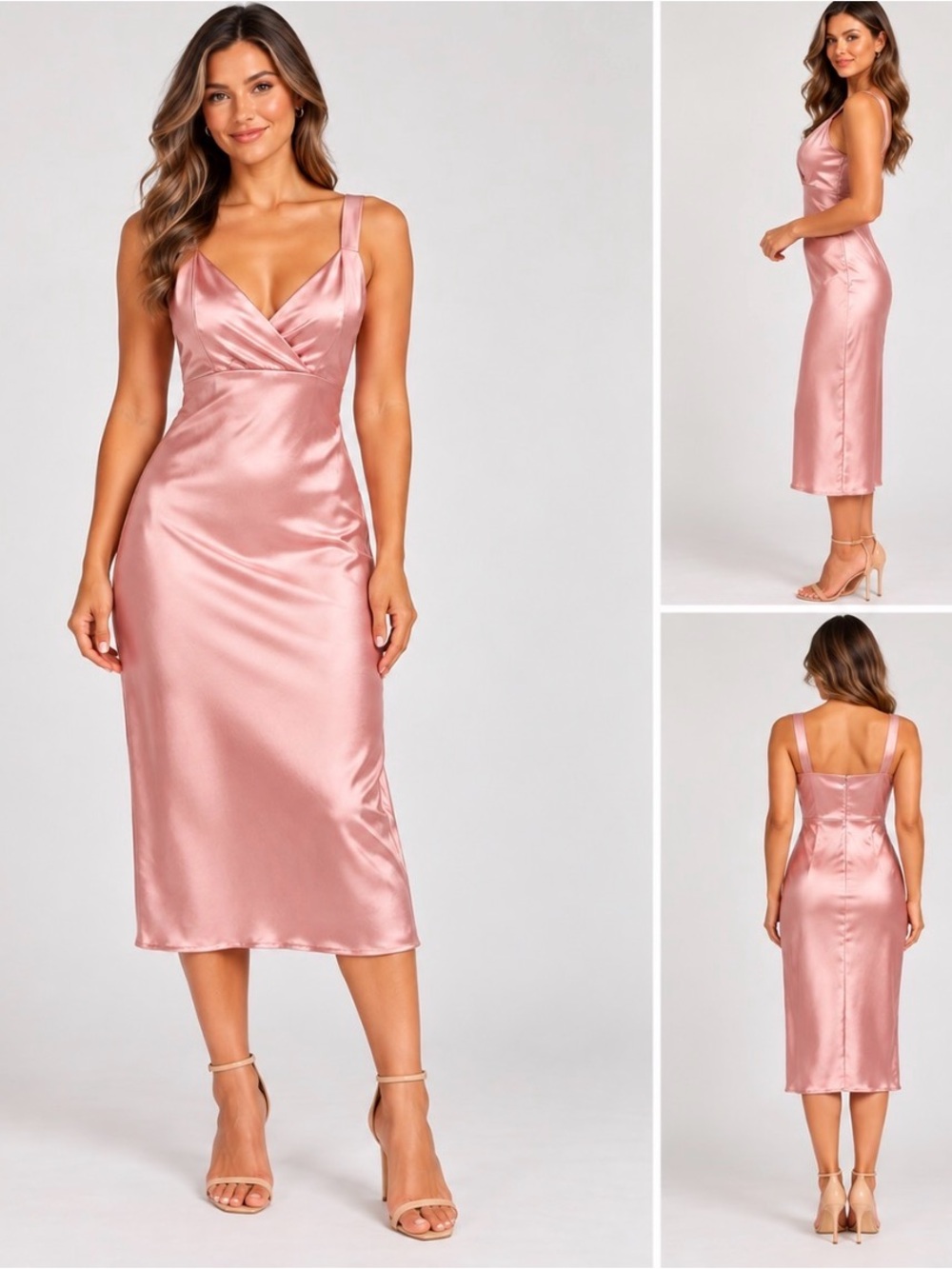 NWT Express Pink Satin Midi Slip Dress Size M